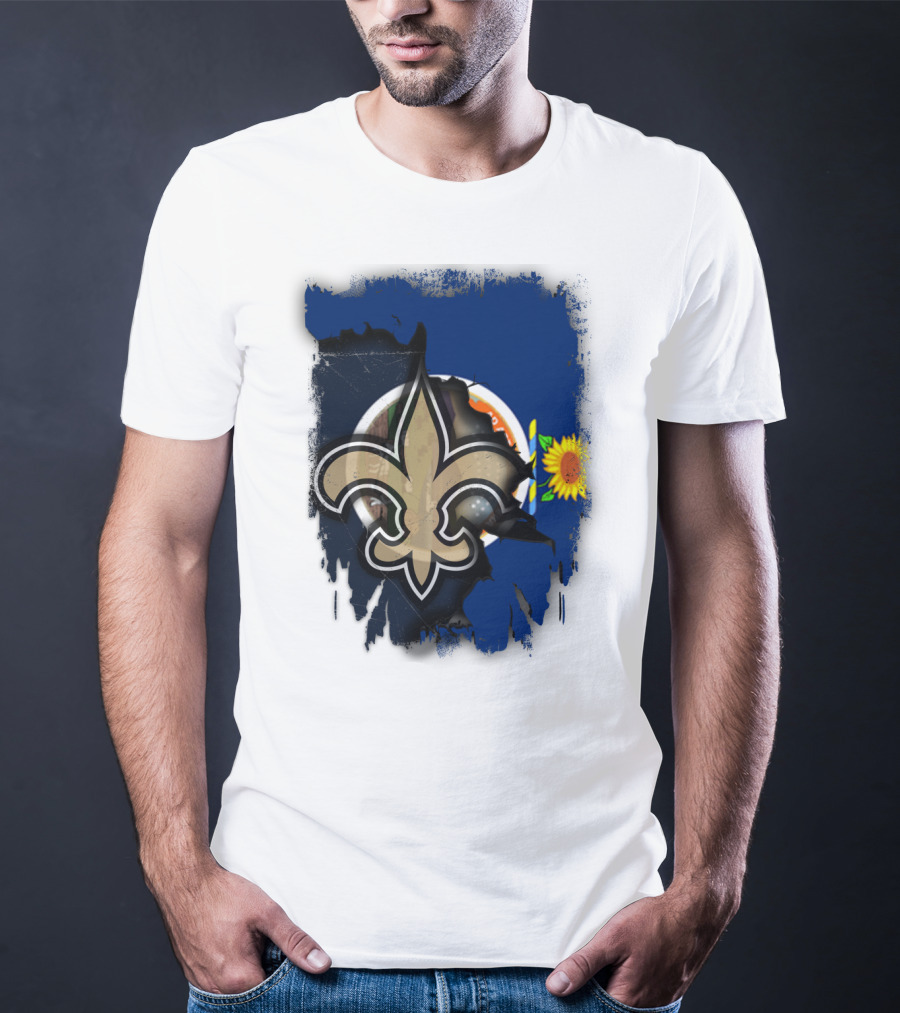 Kansas Sunflower And Saints Fleur-de-lis Harmony Together T-Shirt