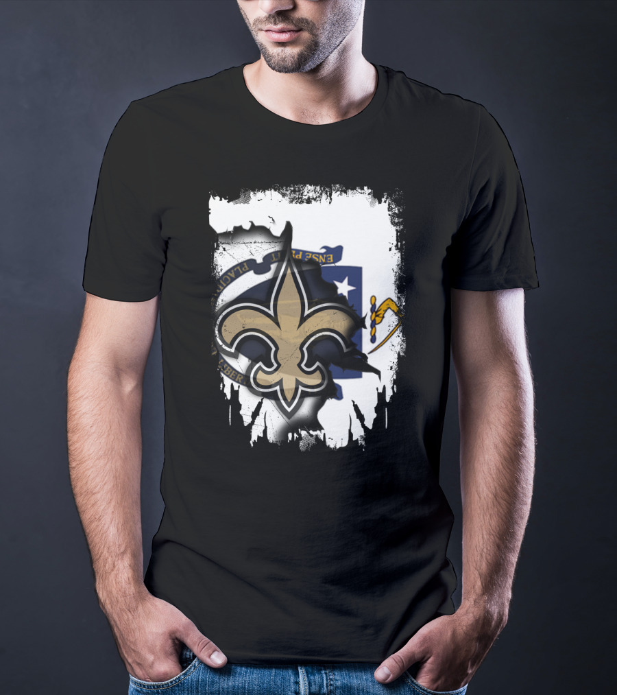 Together Massachusetts New Orleans Saints Fleur-de-Lis Flag Fusion T-Shirt