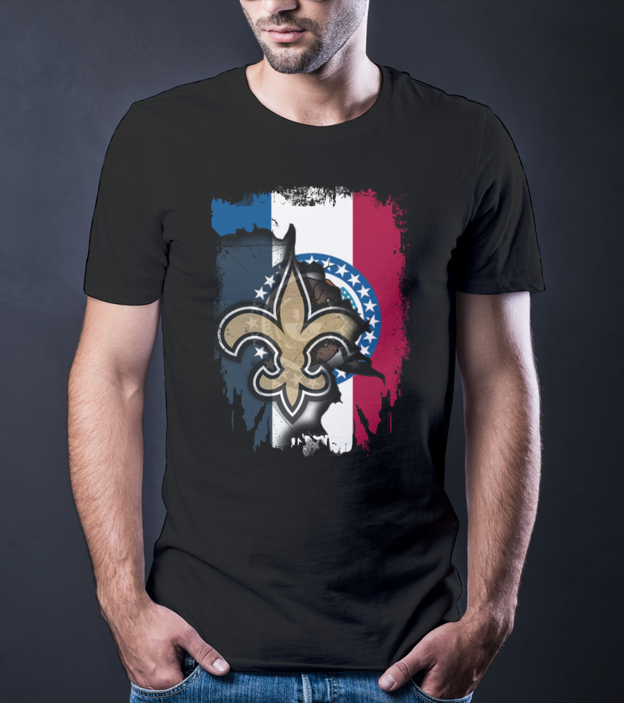 Missouri Flag With New Orleans Saints Fleur-de-Lis T-Shirt