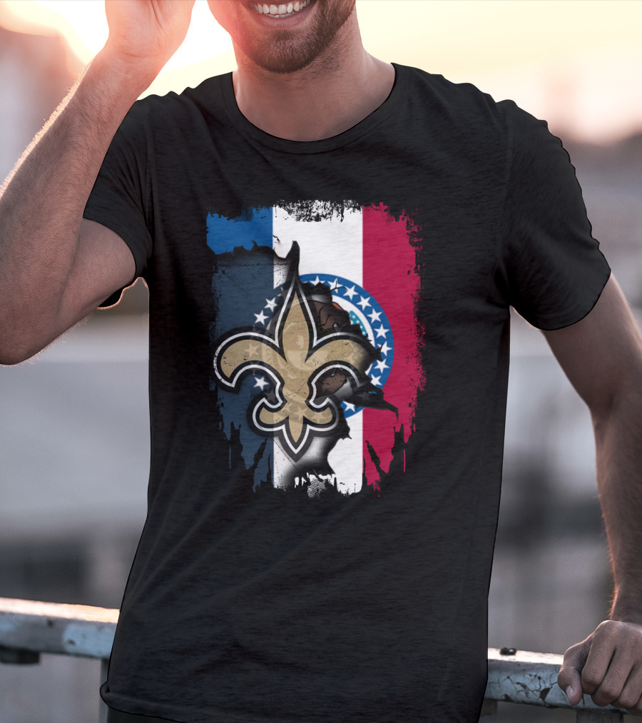 Missouri Flag With New Orleans Saints Fleur-de-Lis T-Shirt