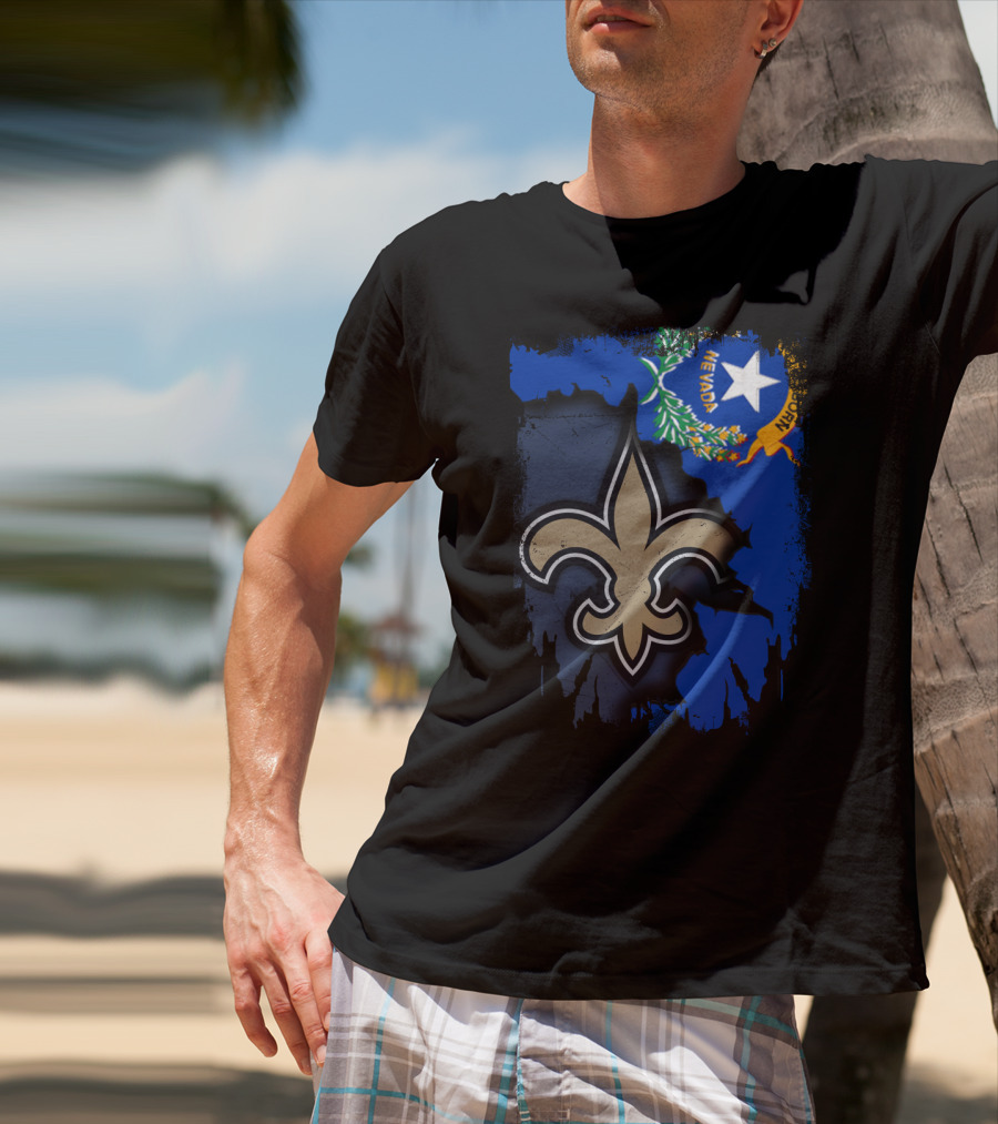 Nevada State Flag With New Orleans Saints Fleur-de-lis T-Shirt