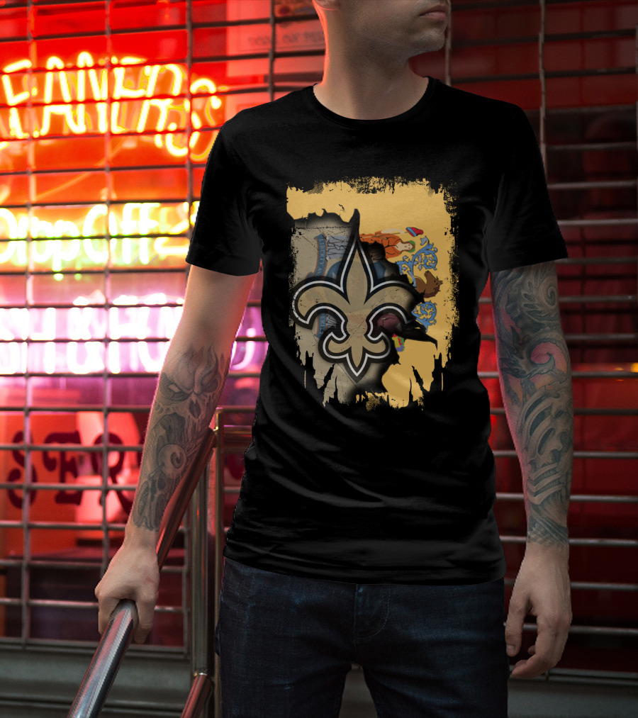 New Jersey State Emblem With Fleur-de-Lis Saints Symbol Fusion T-Shirt