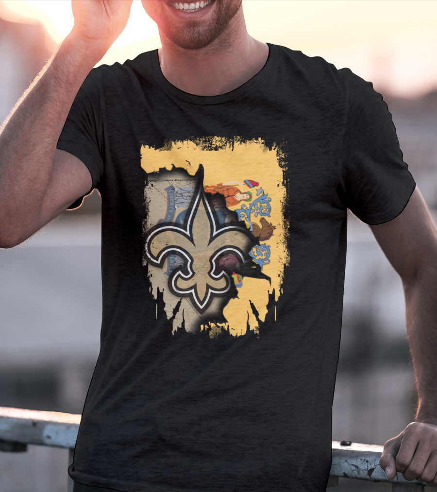 New Jersey State Emblem With Fleur-de-Lis Saints Symbol Fusion T-Shirt