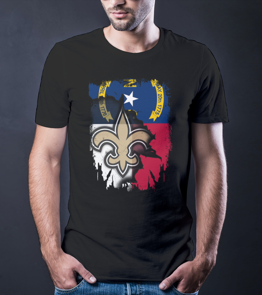 North Carolina Flag With New Orleans Saints Fleur-de-Lis T-Shirt