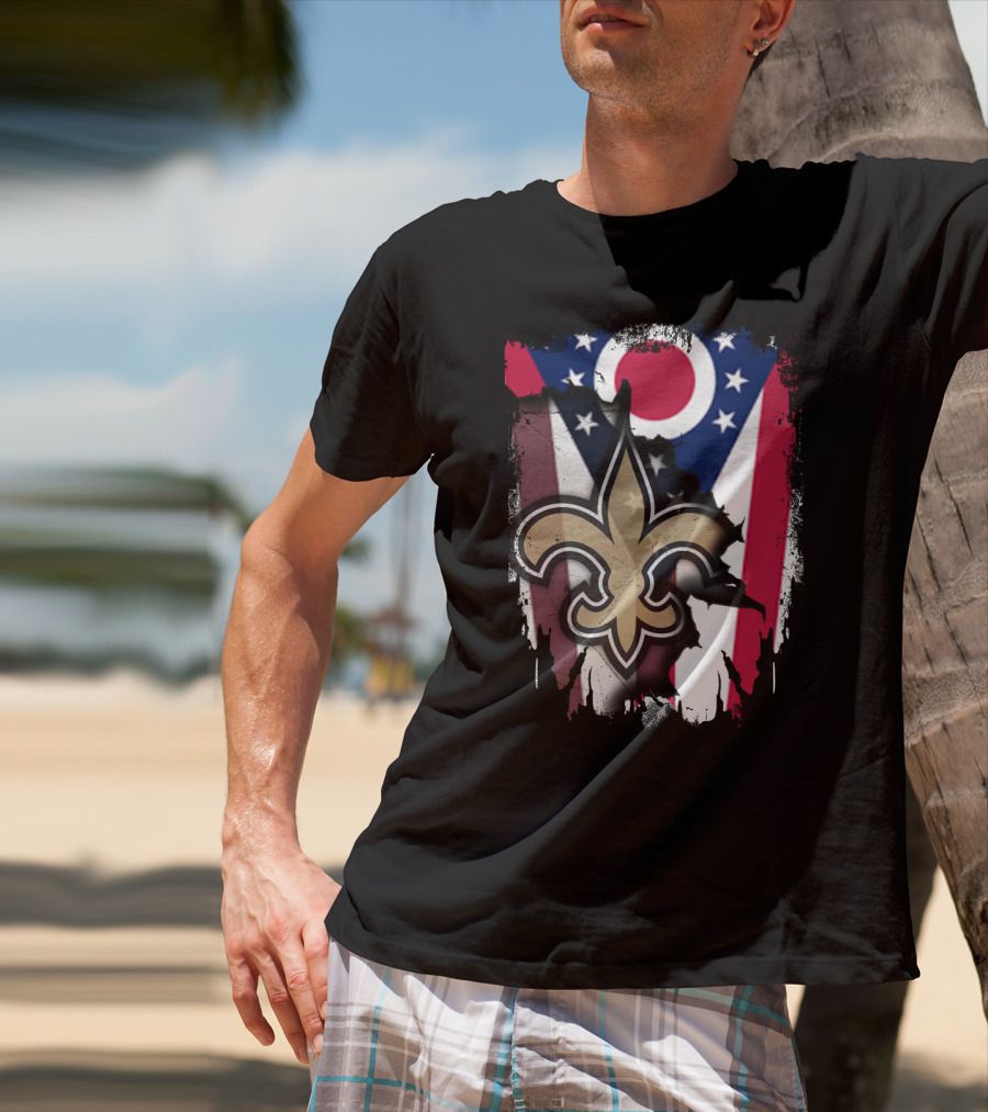 Ohio Flag New Orleans Saints Fleur-De-Lis Fusion T-Shirt