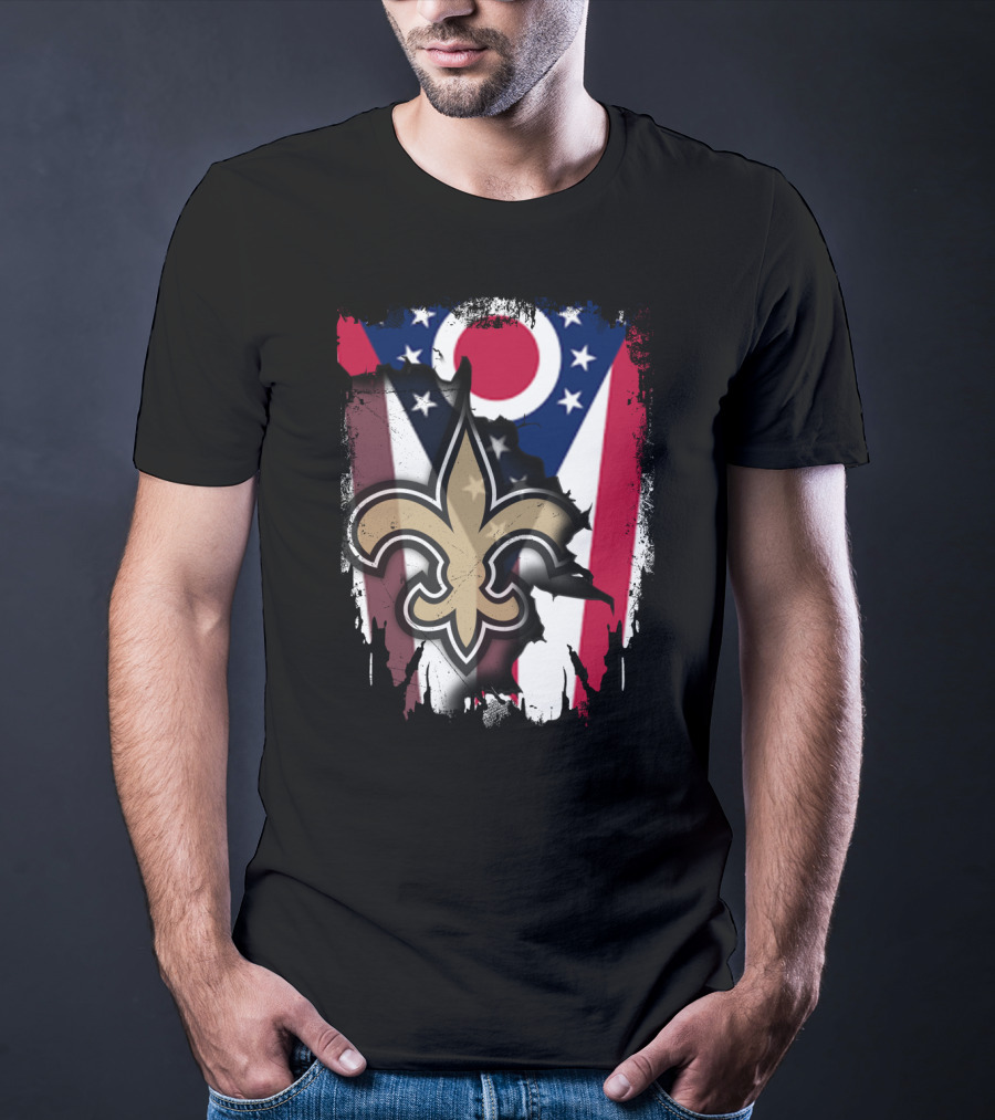 Ohio Flag New Orleans Saints Fleur-De-Lis Fusion T-Shirt