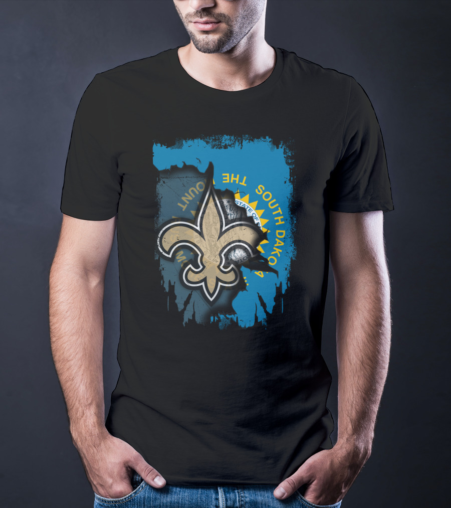 South Dakota State Outline With Saints Fleur-de-Lis And Seal T-Shirt