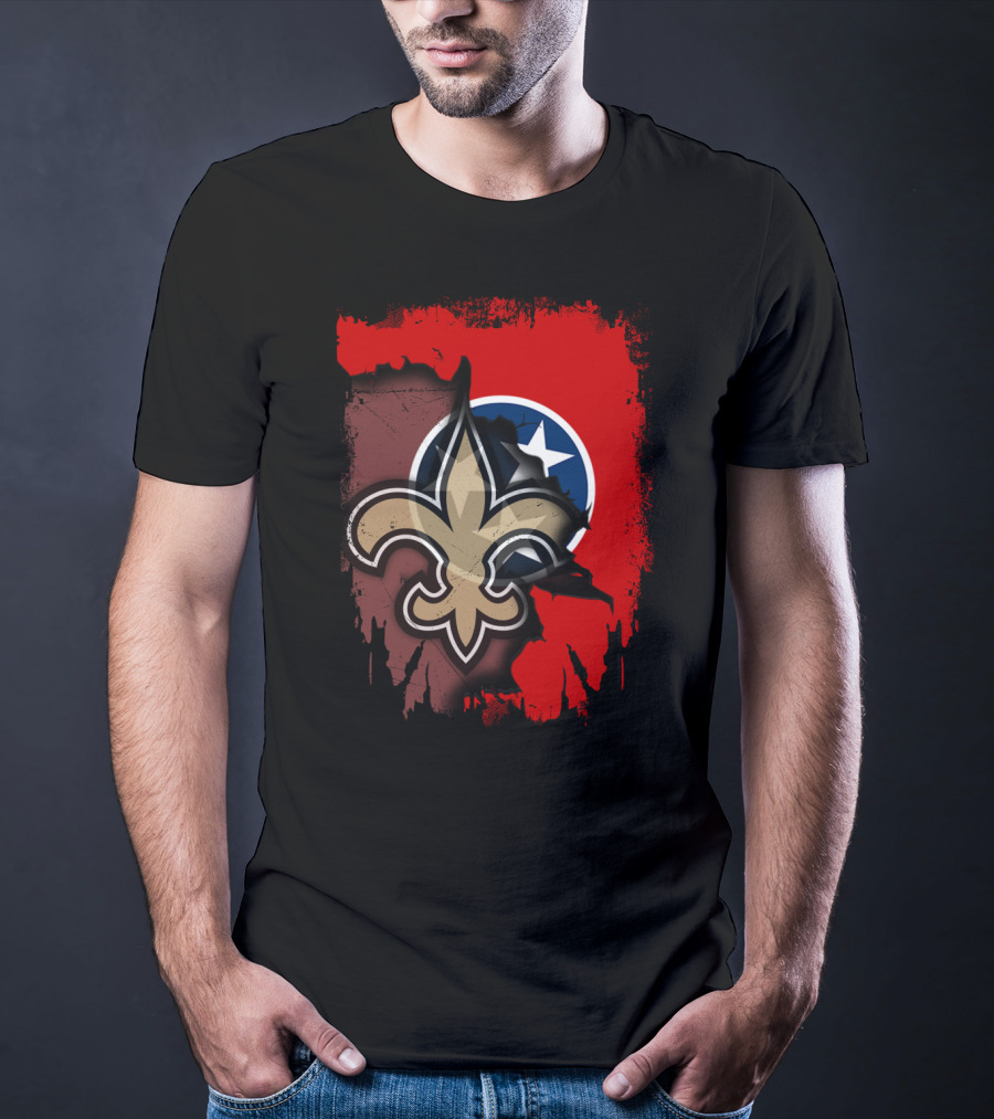 Together Tennessee Fleur-de-Lis Saints Emblem With State Flag Background T-Shirt