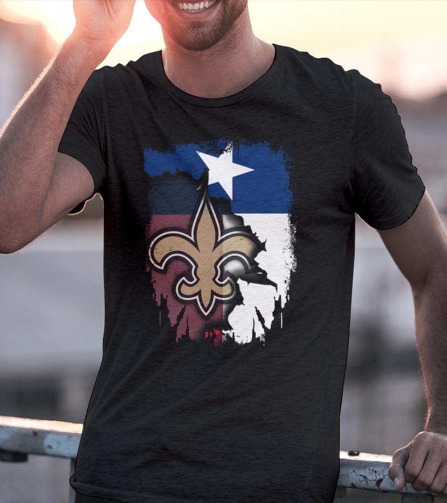 Texas Flag Background With New Orleans Saints Fleur-de-lis T-Shirt