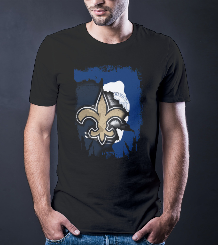 Wyoming New Orleans Saints Fleur-de-Lis Logo Fusion T-Shirt