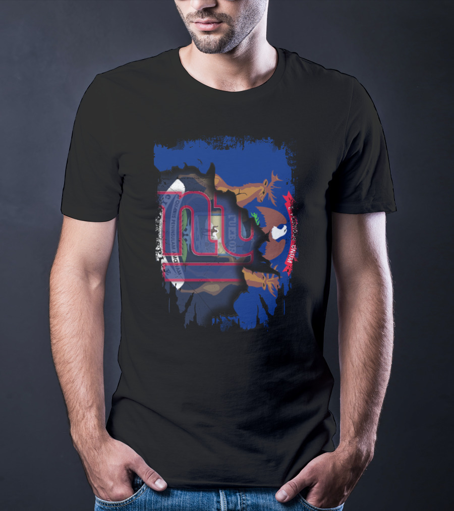 New York Giants Michigan Flag Fusion Together T-Shirt