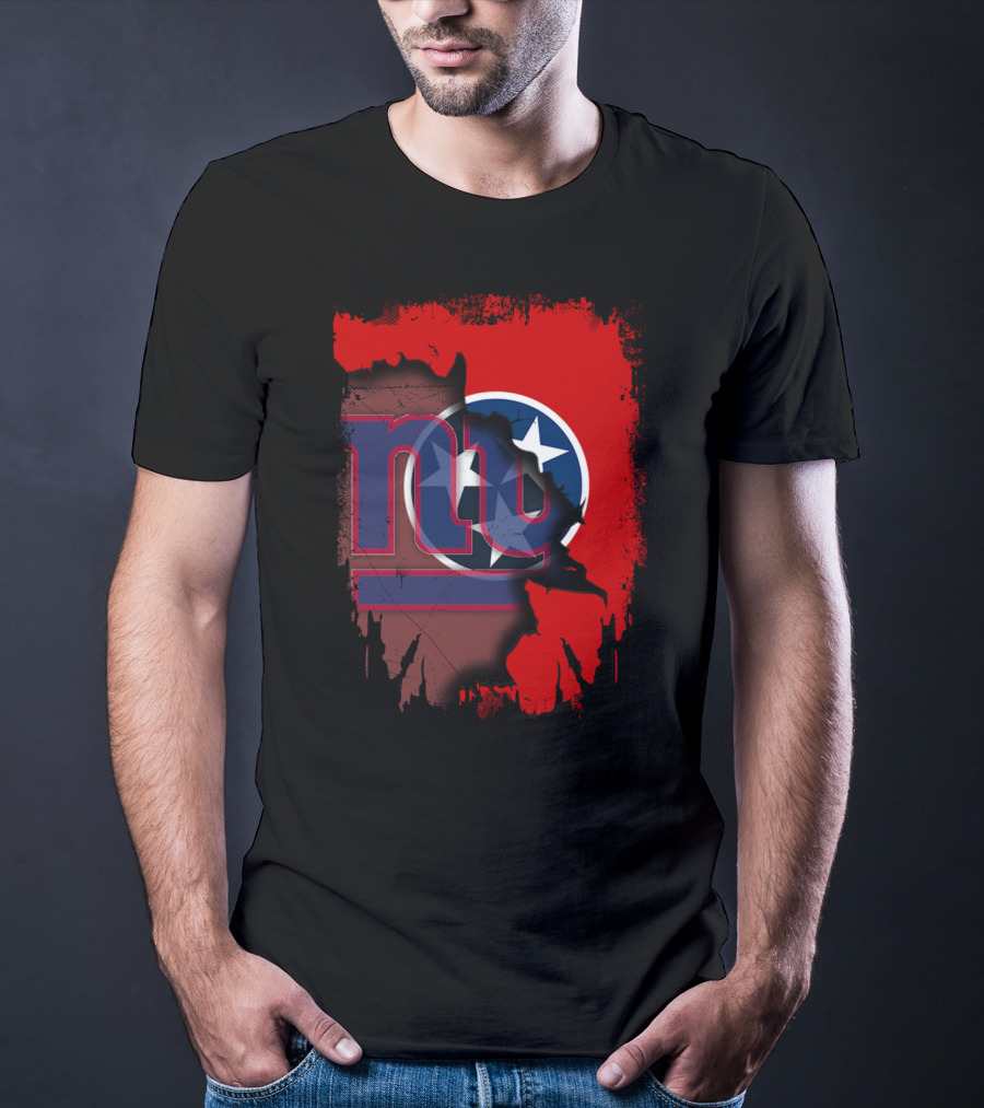 Tennessee Map With New York Giants Logo And State Flag Elements T-Shirt