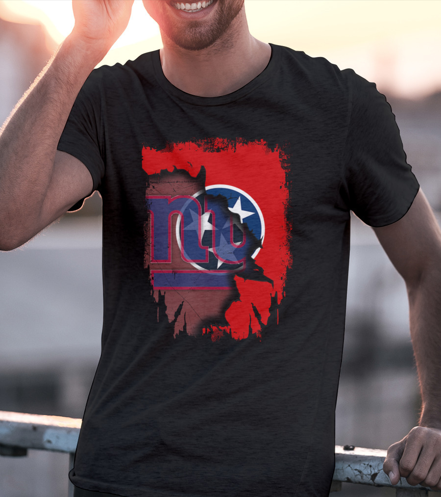 Tennessee Map With New York Giants Logo And State Flag Elements T-Shirt