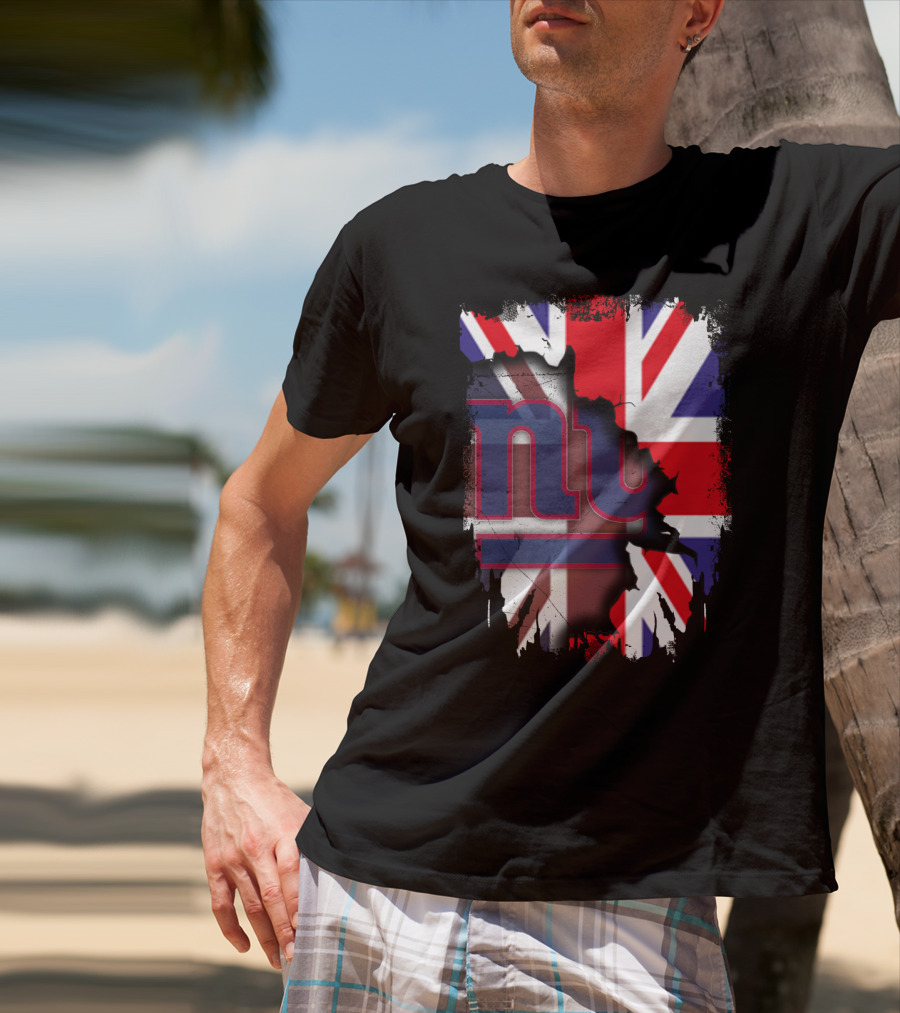 United Kingdom Flag With New York Giants Logo Overlay T-Shirt