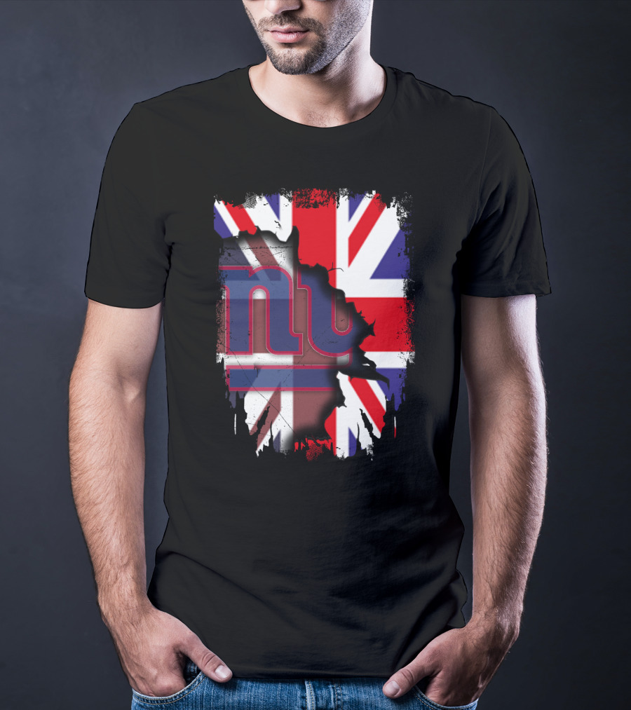 United Kingdom Flag With New York Giants Logo Overlay T-Shirt