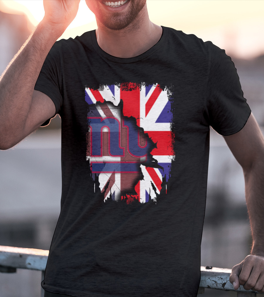 United Kingdom Flag With New York Giants Logo Overlay T-Shirt