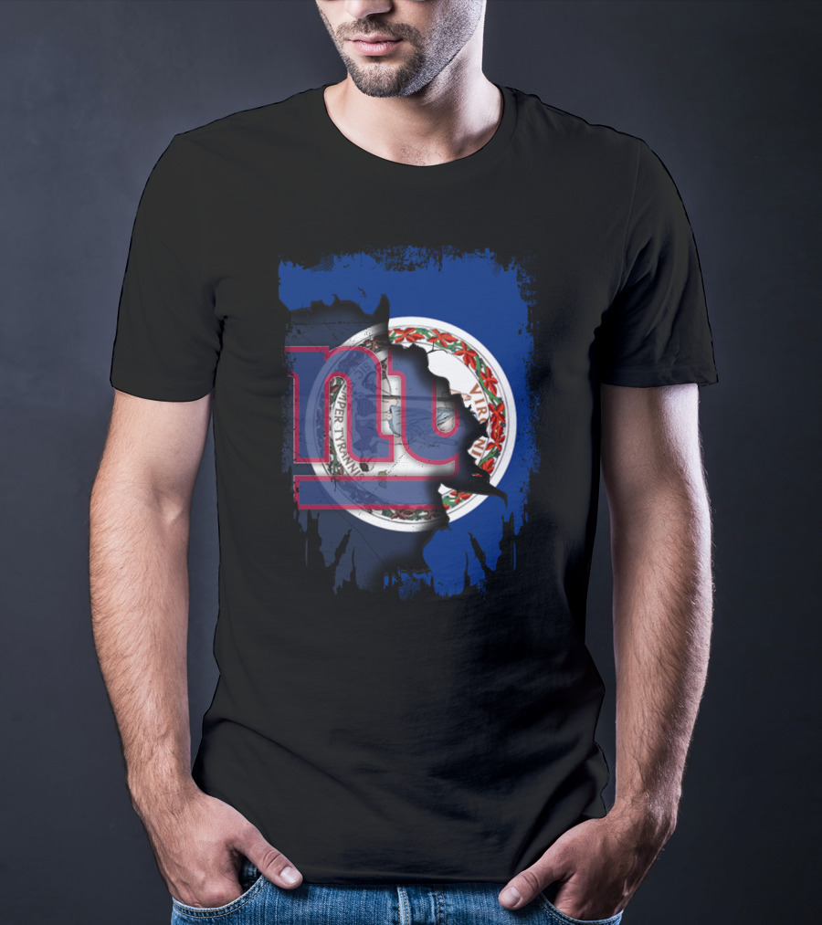 Virginia State Flag With New York Giants NFL Logo Fusion T-Shirt