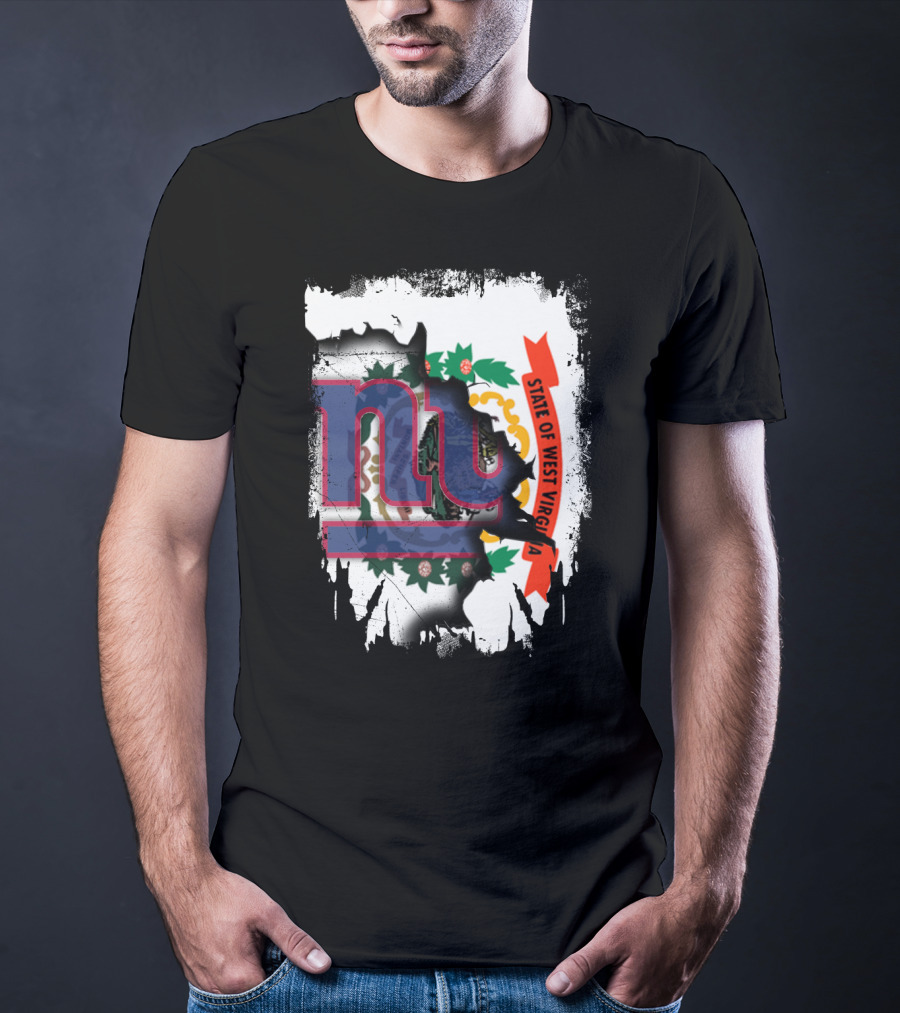 New York Giants And West Virginia State Flag Fusion T-Shirt