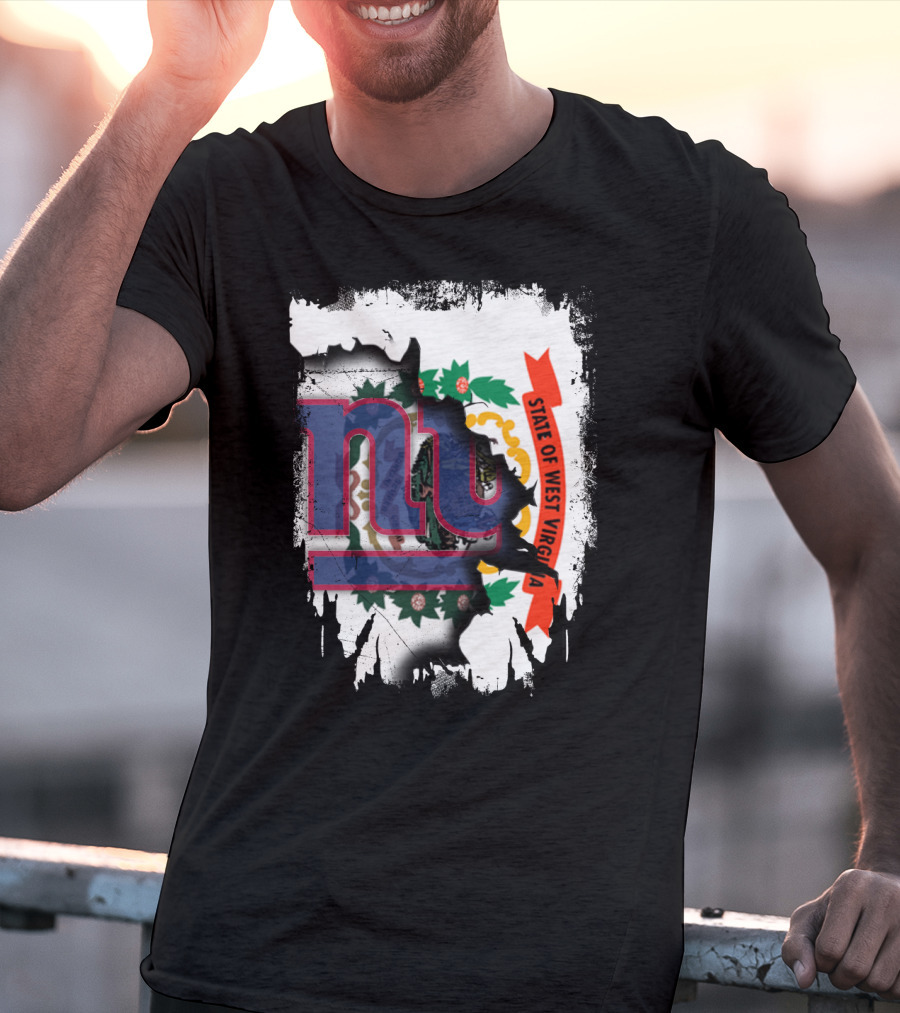 New York Giants And West Virginia State Flag Fusion T-Shirt