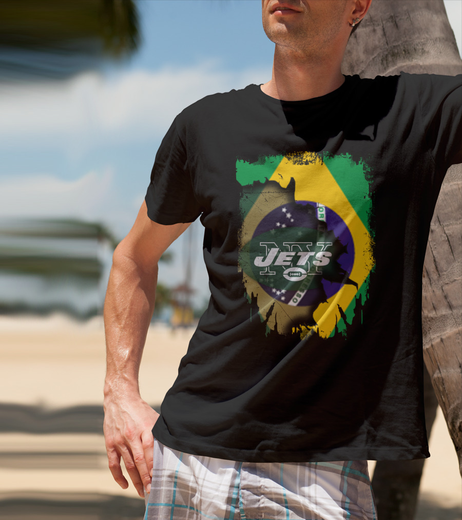 Brazilian Flag Meets New York Jets Logo Fusion T-Shirt