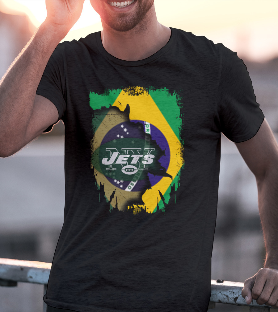 Brazilian Flag Meets New York Jets Logo Fusion T-Shirt
