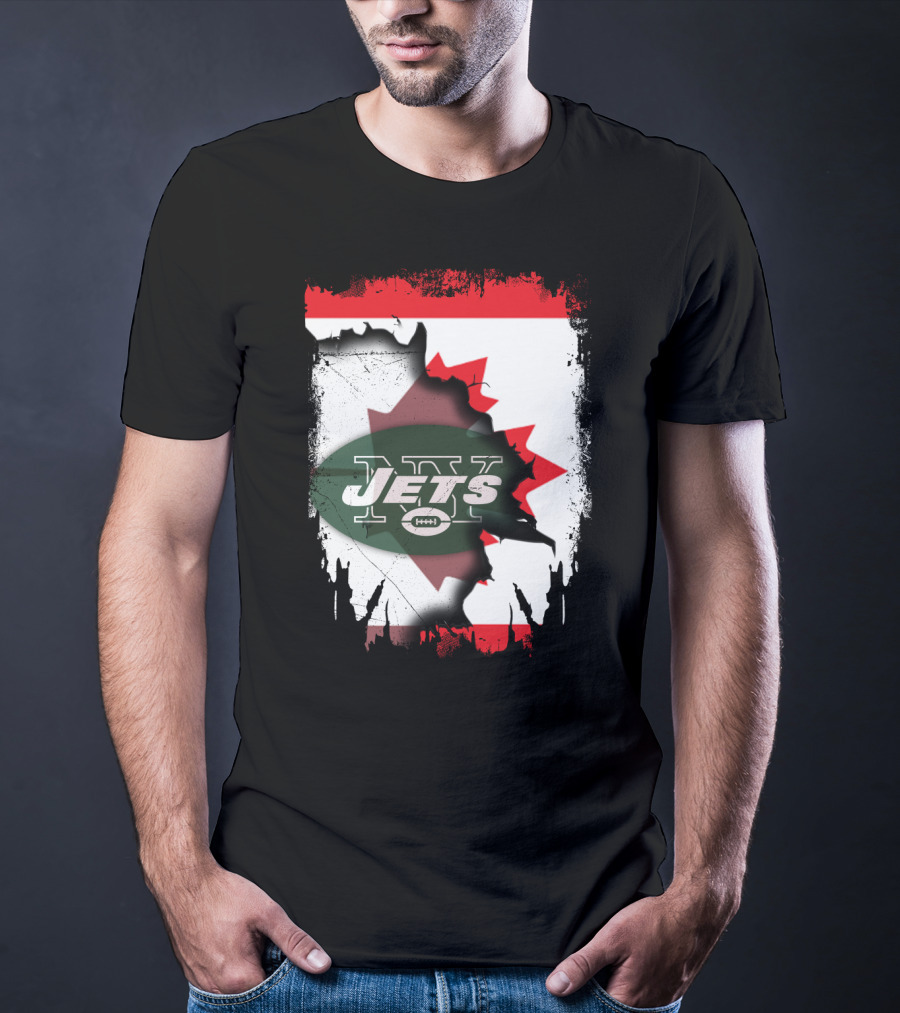 Canada Maple Leaf Over New York Jets Logo Collaboration T-Shirt