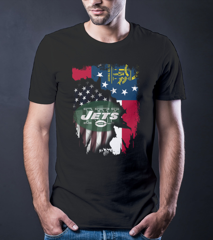 Georgia State Flag New York Jets American Flag Fusion T-Shirt