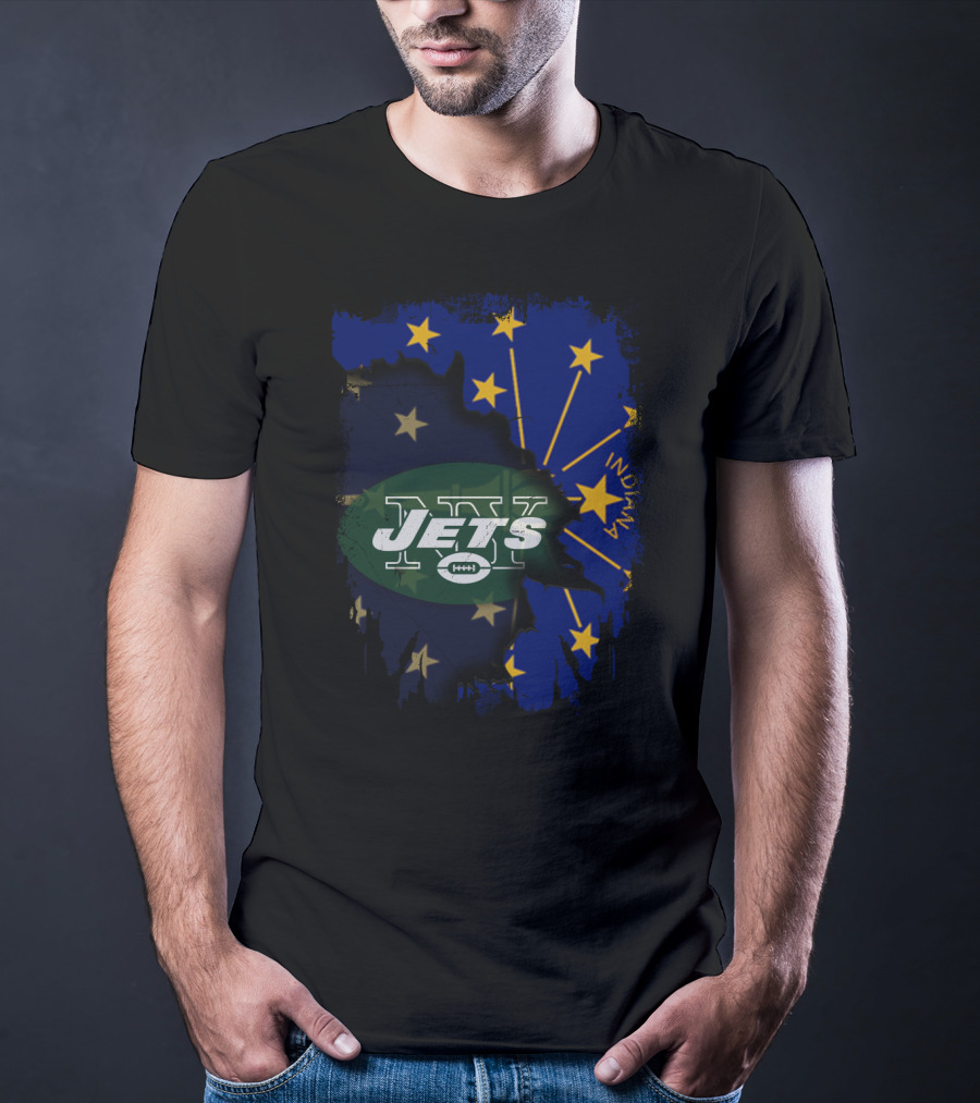 Indiana State Flag Background With New York Jets T-Shirt
