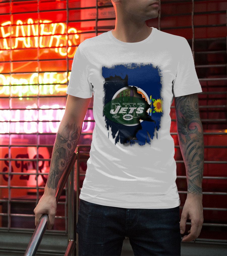 Kansas Pride With New York Jets Logo And Sunflower T-Shirt