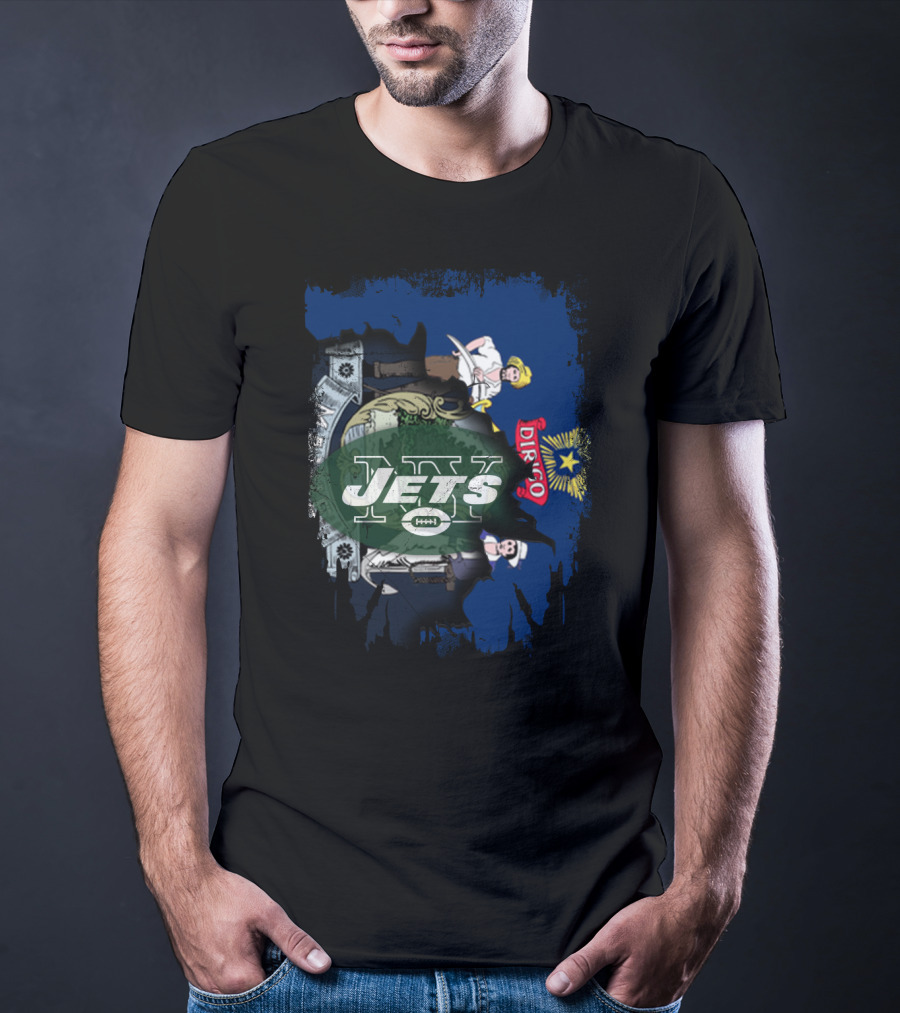 Maine State Emblem With New York Jets Logo Fusion T-Shirt