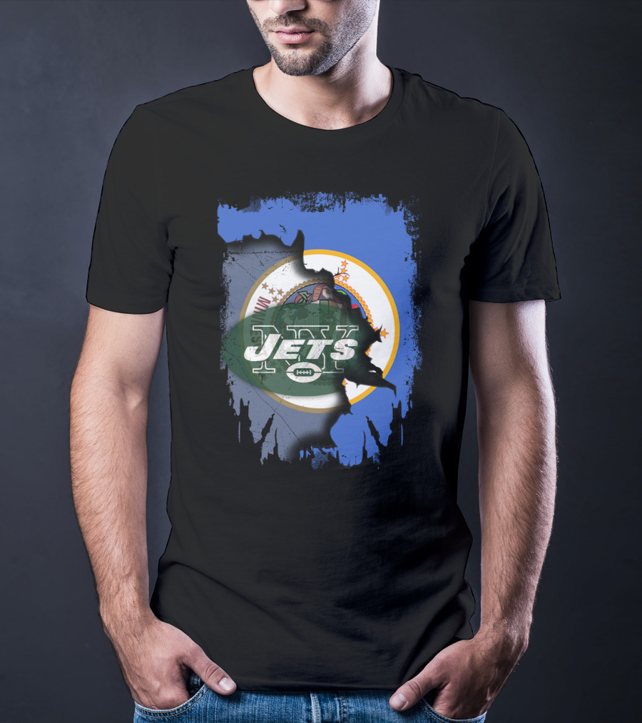 Minnesota State Emblem With NY Jets Football Collaboration T-Shirt