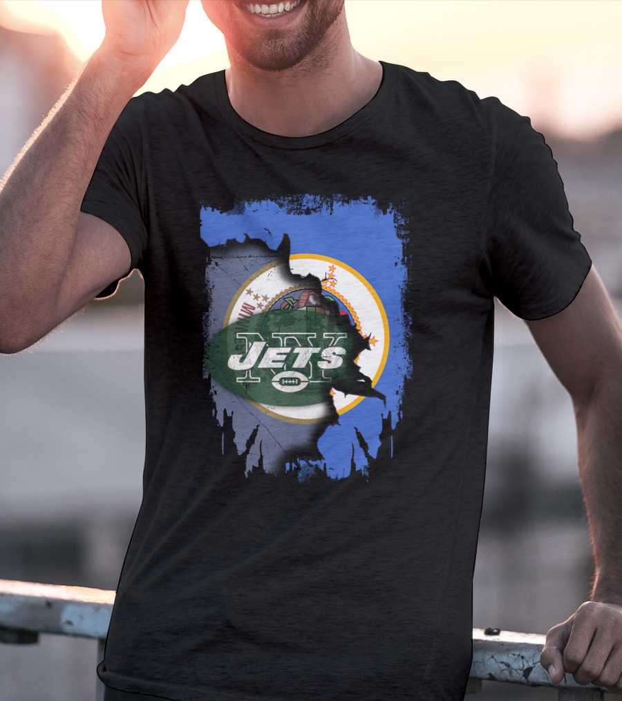 Minnesota State Emblem With NY Jets Football Collaboration T-Shirt