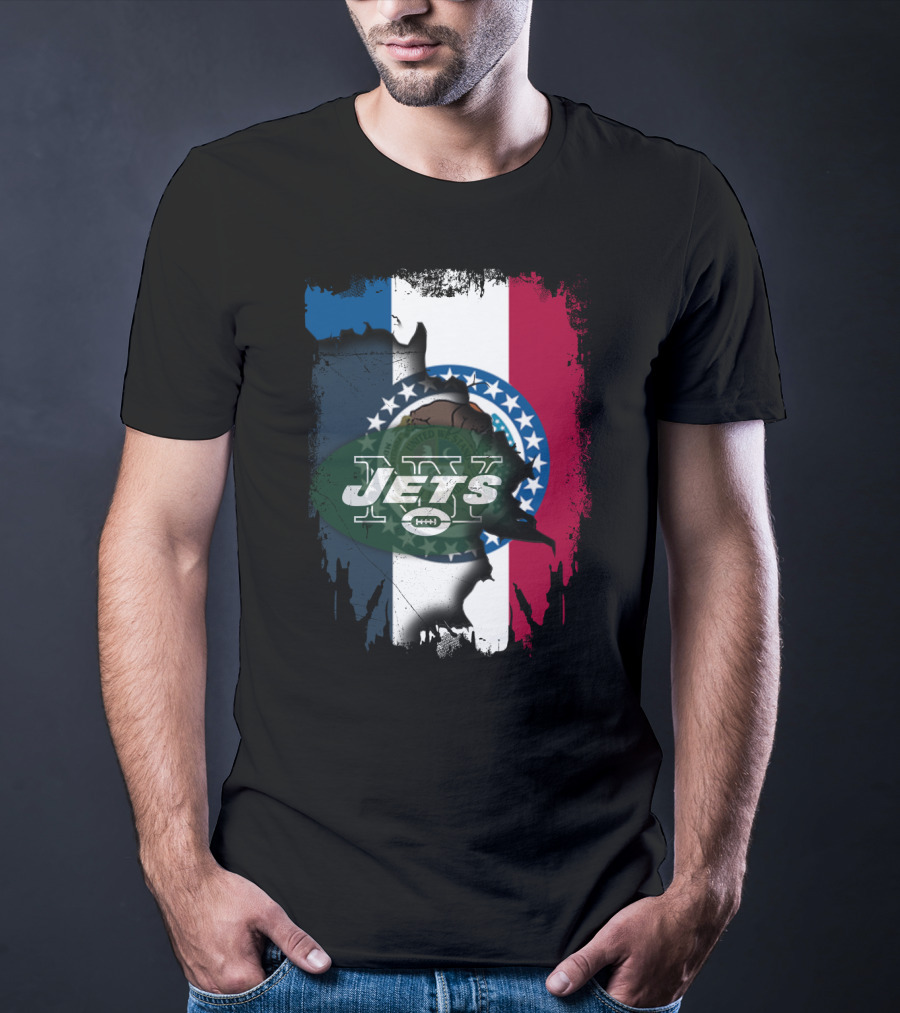 Missouri Flag With New York Jets Logo And United We Stand T-Shirt