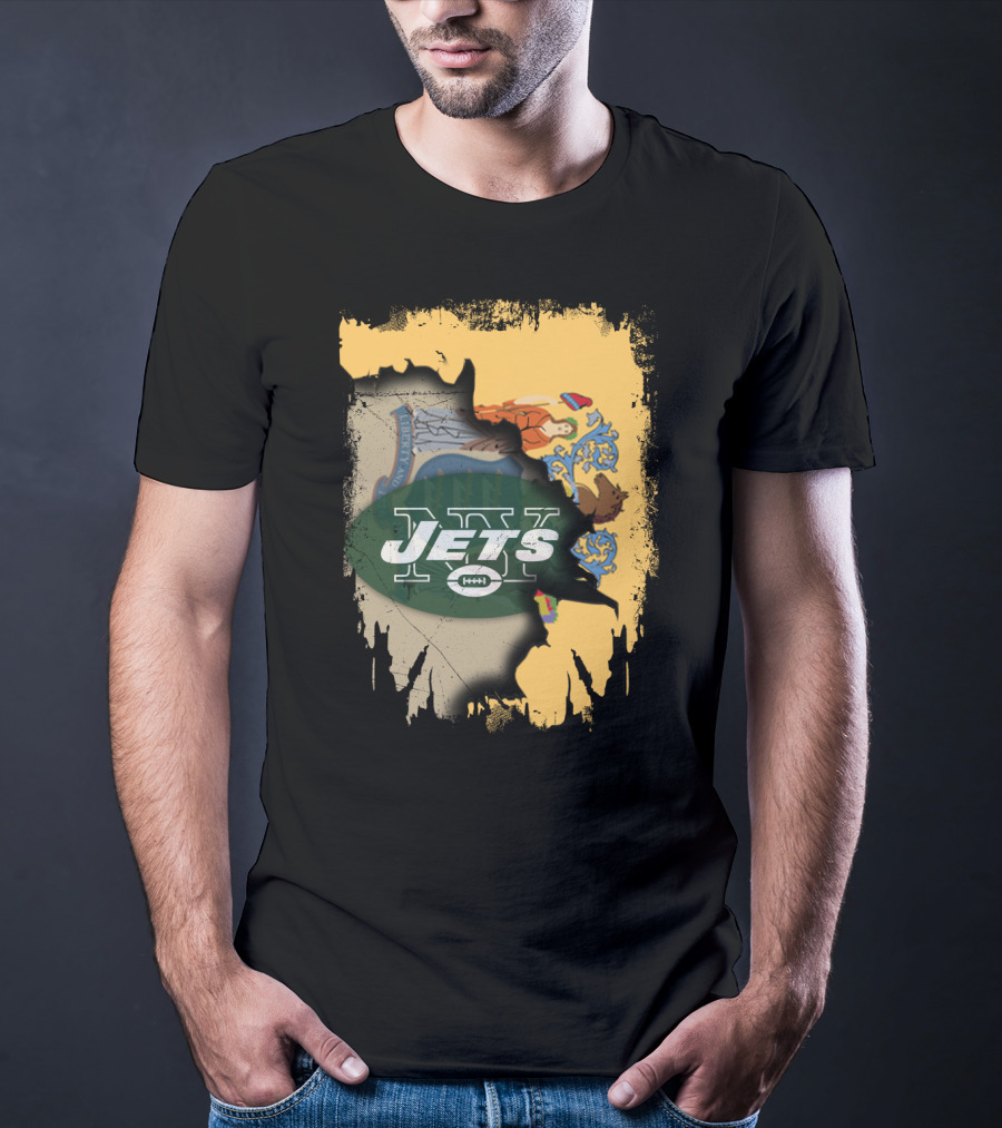 New Jersey State Flag And New York Jets Collaboration T-Shirt