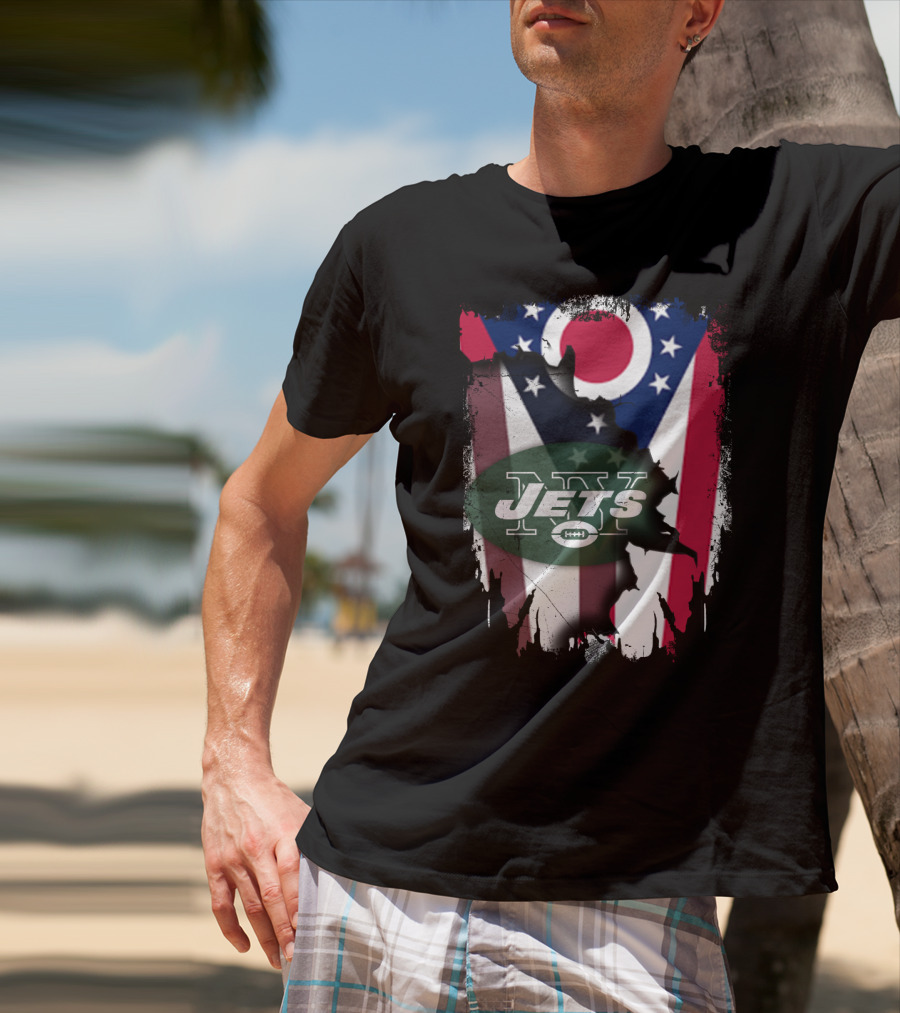 Ohio Flag With New York Jets Logo And Together Ohio T-Shirt