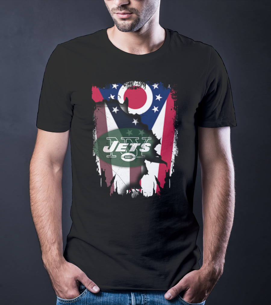 Ohio Flag With New York Jets Logo And Together Ohio T-Shirt