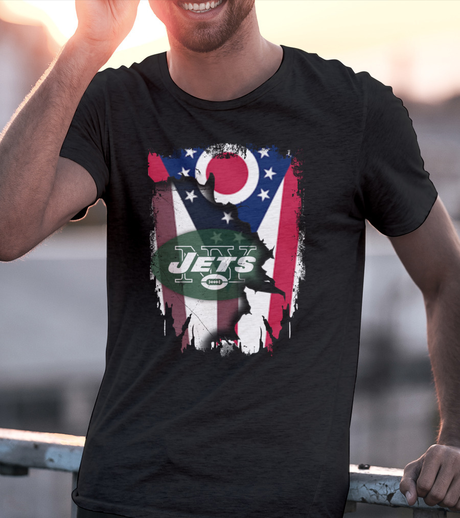 Ohio Flag With New York Jets Logo And Together Ohio T-Shirt