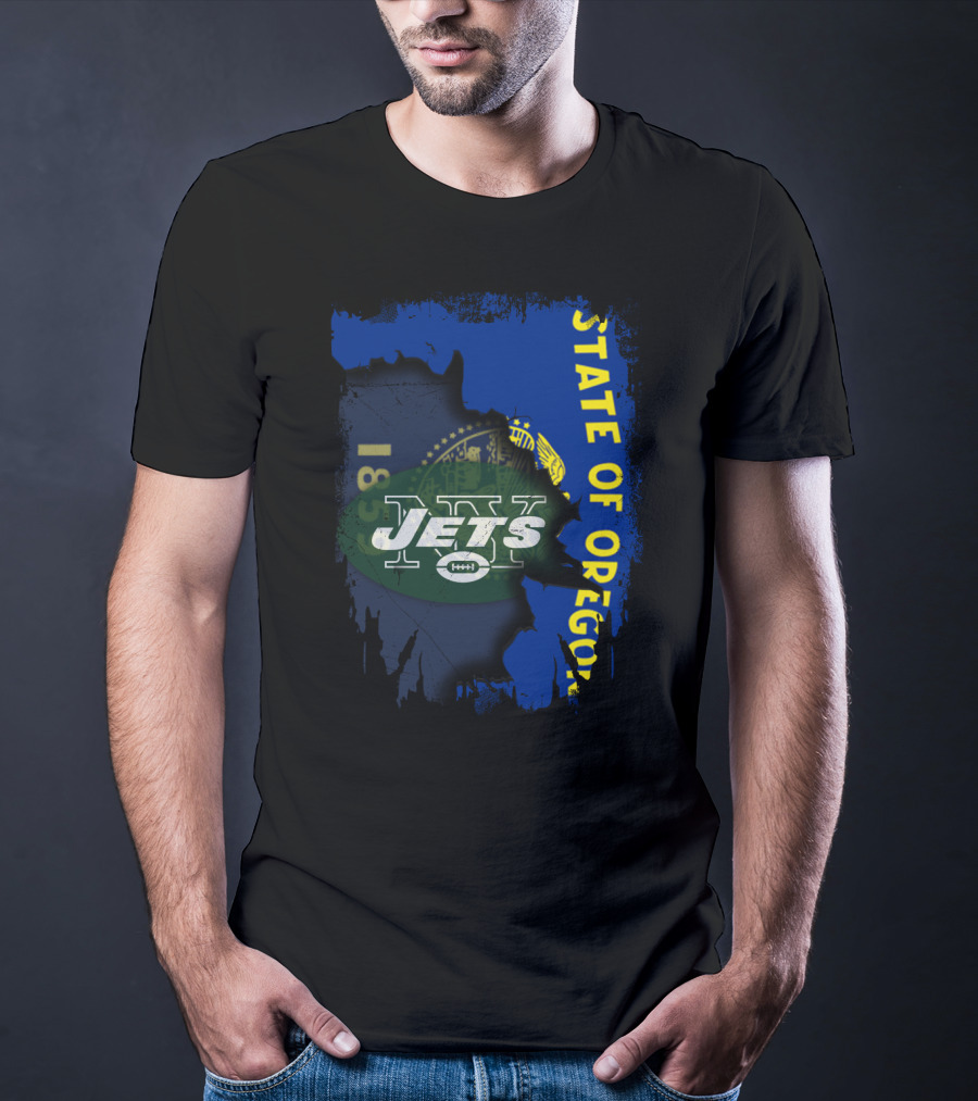 State Of Oregon With Jets Logo Overlay T-Shirt