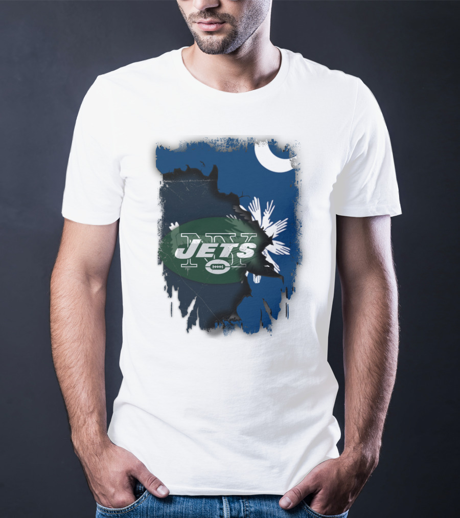 Jets With South Carolina State Flag And Crescent Moon Background T-Shirt