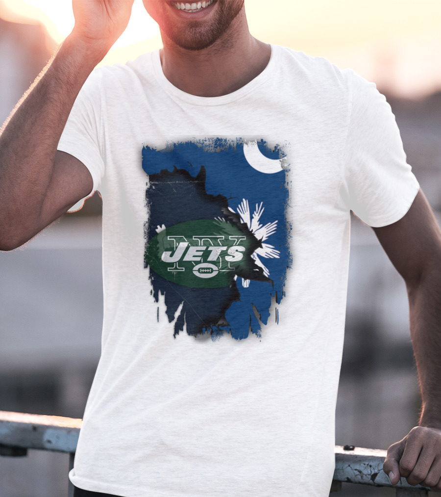 Jets With South Carolina State Flag And Crescent Moon Background T-Shirt