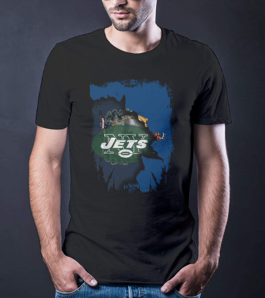 Jets Vermont Collaboration Mashup Map Iconic Symbols And Logos T-Shirt
