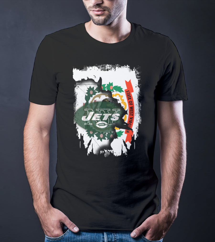 West Virginia State Flag Overlay With Jets Football T-Shirt