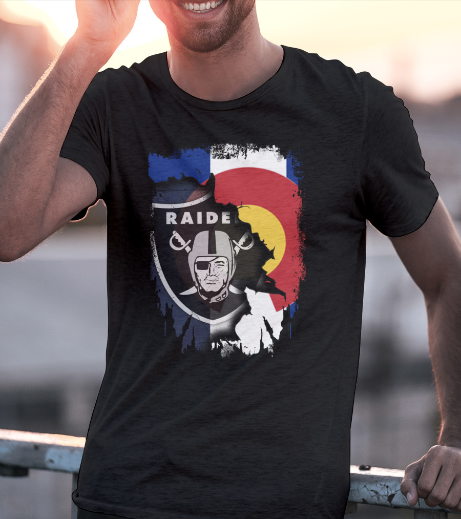 Colorado Flag Overlay With Raiders Logo Fusion T-Shirt