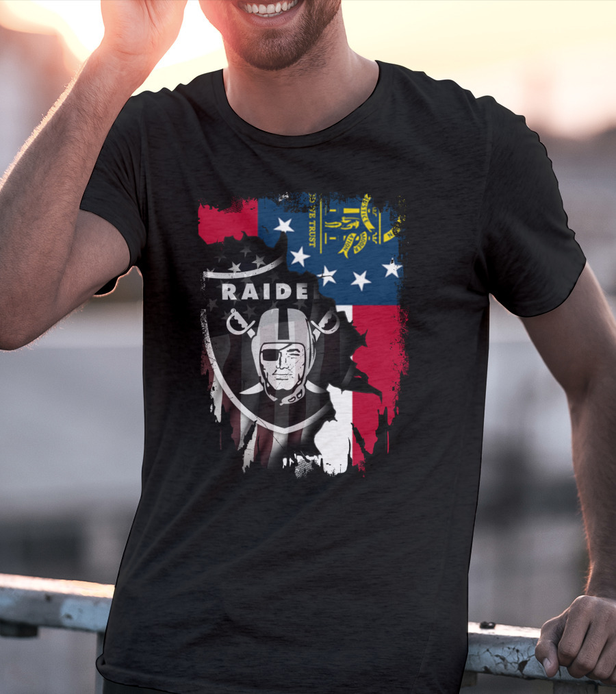 Georgia State Flag With Raiders Logo Together T-Shirt
