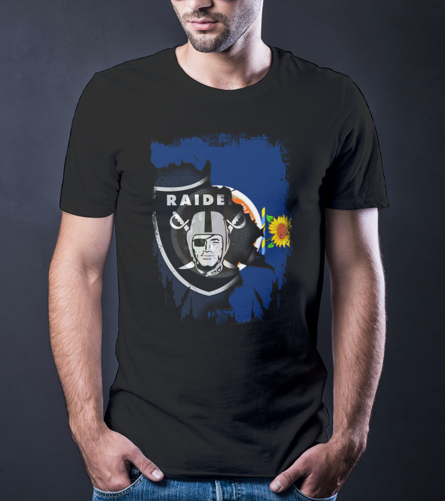 Kansas Sunflower With Raiders Shield Together T-Shirt