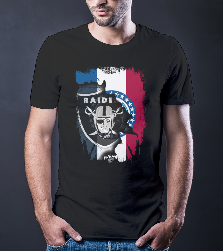 Missouri Flag With Raiders Shield Overlaid T-Shirt