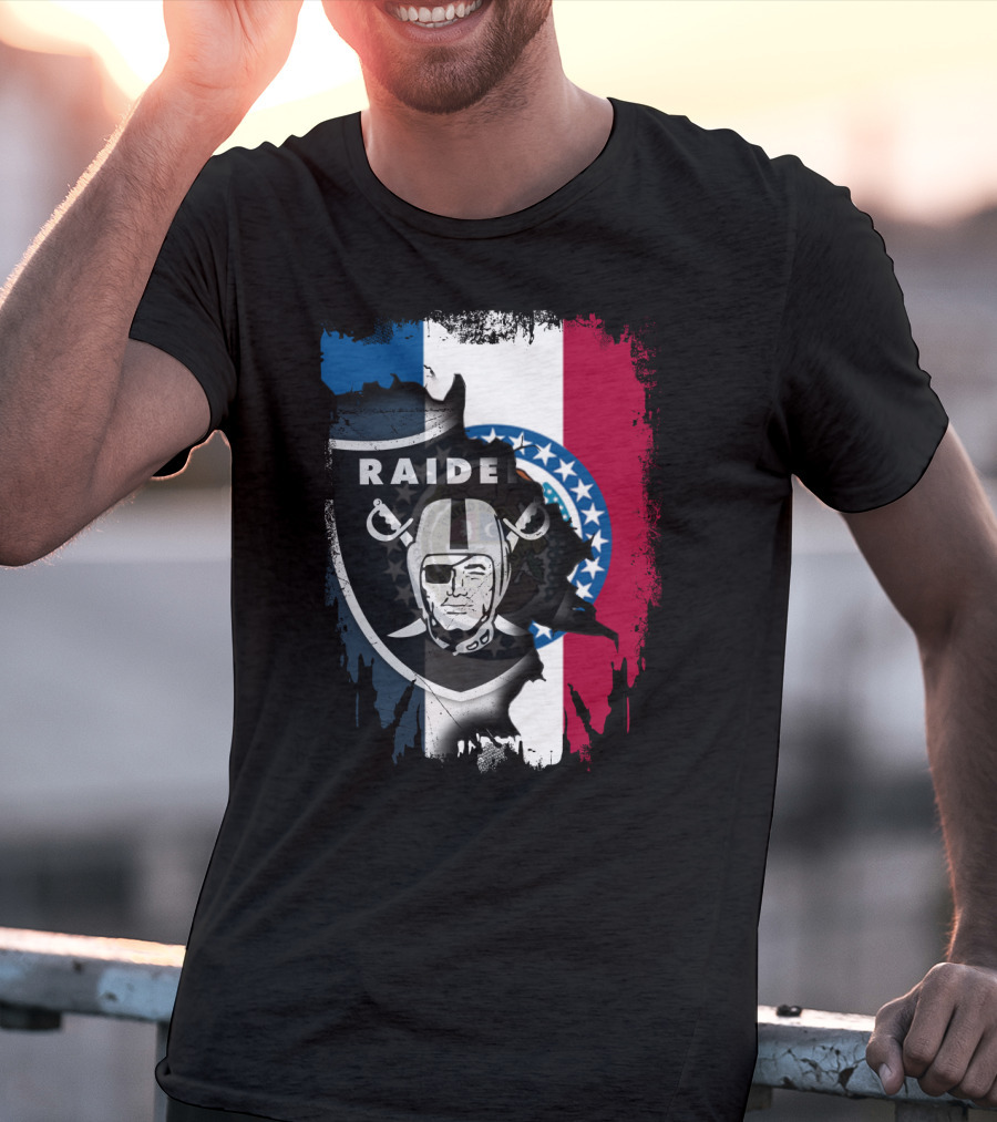 Missouri Flag With Raiders Shield Overlaid T-Shirt