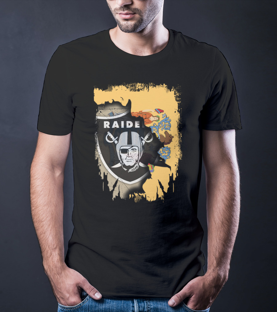 New Jersey Raiders Shield Over State Flag Elements T-Shirt