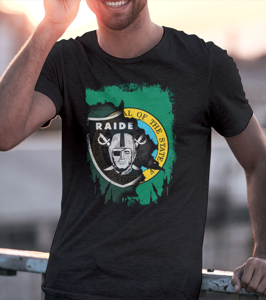 Washington State Seal And Raiders Logo Fusion T-Shirt