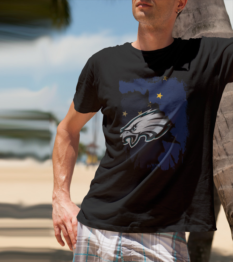Alaska State Outline With Philadelphia Eagles Logo And Stars T-Shirt